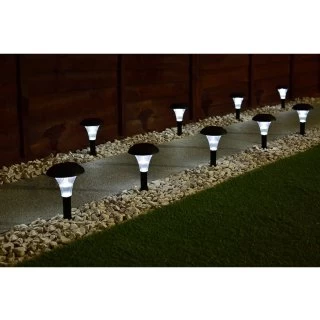 Solar Powered Black Post Lights - White 8pk