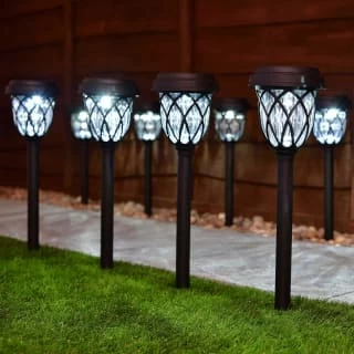 Solar Powered Windsor Black Post Lights - White 8pk