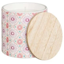 B&M Ceramic Candle With Wooden Lid - White