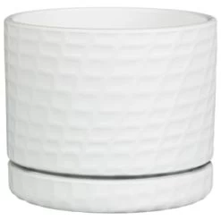 B&M White Ceramic Planter With Base Plate