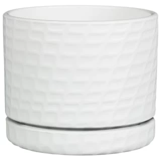 B&M White Ceramic Planter With Base Plate