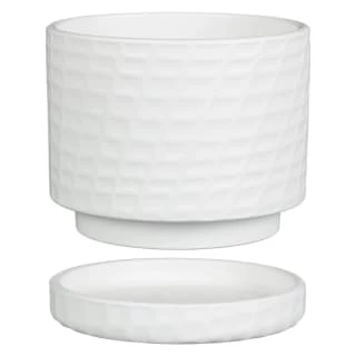 B&M White Ceramic Planter With Base Plate - Image 2