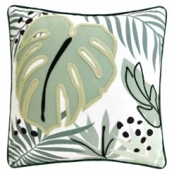 B&M Leaf Print Embroidered Cushion 43 X 43cm